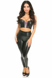 Lavish Black/Lavender Faux Leather Lace-Up Short Bustier Top - Daisy Corsets