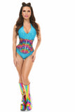 Top Drawer Rainbow Glitter Holo Steel Boned Mid Under Bust Corset