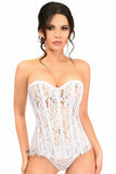 Top Drawer White Lace Steel Boned Corset w/Rhinestones