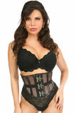 Top Drawer Fishnet & Faux Leather Steel Boned Mini Cincher w/Clasps - Daisy Corsets