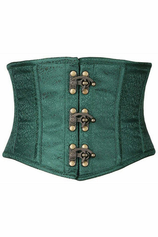 Top Drawer Dark Green Brocade Steel Boned Mini Cincher w/Clasps - Daisy Corsets