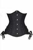 Top Drawer Black Satin Double Steel Boned Curvy Cut Waist Cincher Corset w/Lace-Up Sides - Daisy Corsets