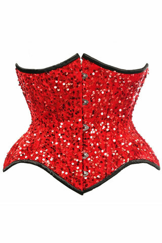 Top Drawer Red Sequin Curvy Cut Waist Cincher Corset