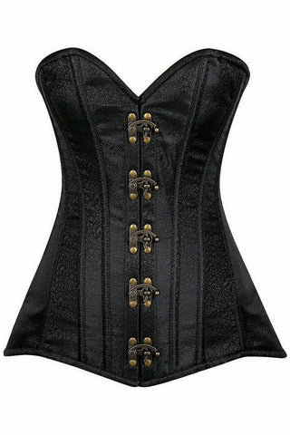 Top Drawer Black Brocade Steel Boned Corset w/Clasp Closure - Daisy Corsets