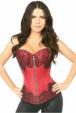 Top Drawer Wine Brocade Steel Boned Corset w/Black Eyelash Lace