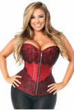 Top Drawer Wine Brocade Steel Boned Corset w/Black Eyelash Lace