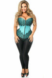 Top Drawer Teal Brocade Steel Boned Corset w/Black Eyelash Lace