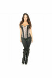 Top Drawer Gunmetal Brocade & Faux Leather Steel Boned Corset - Daisy Corsets