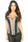 Top Drawer Gunmetal Brocade & Faux Leather Steel Boned Corset - Daisy Corsets