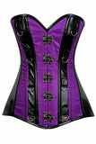 Top Drawer Purple Brocade & Faux Leather Steel Boned Corset