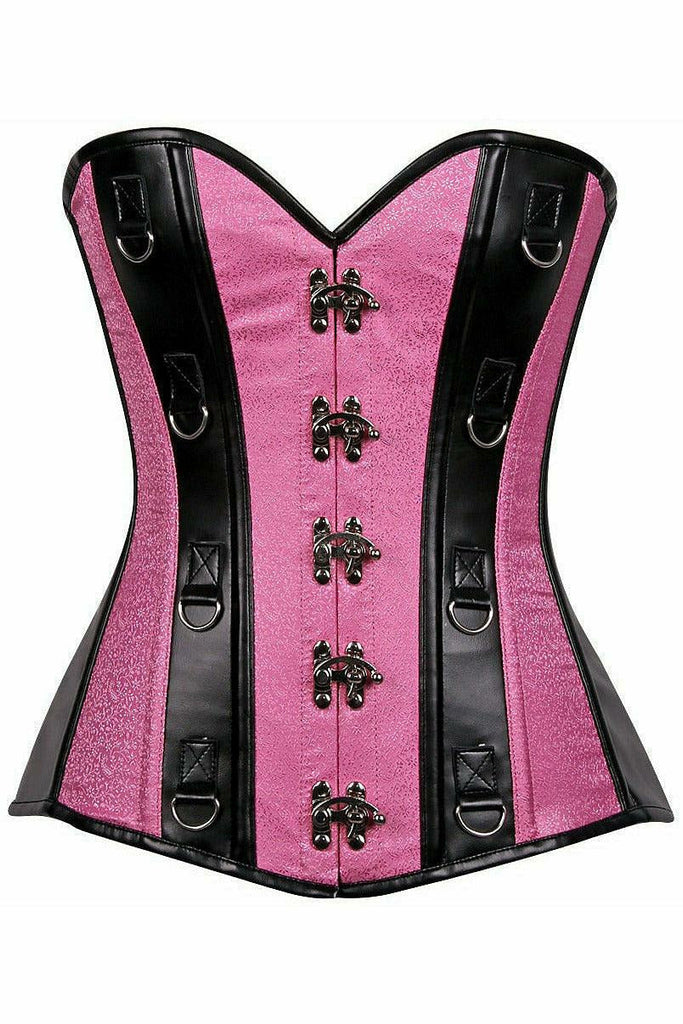 galleri nuttet majs Daisy Corsets Top Drawer Pink Brocade & Faux Leather Steel Boned Corset –  Pixies Lounge Online
