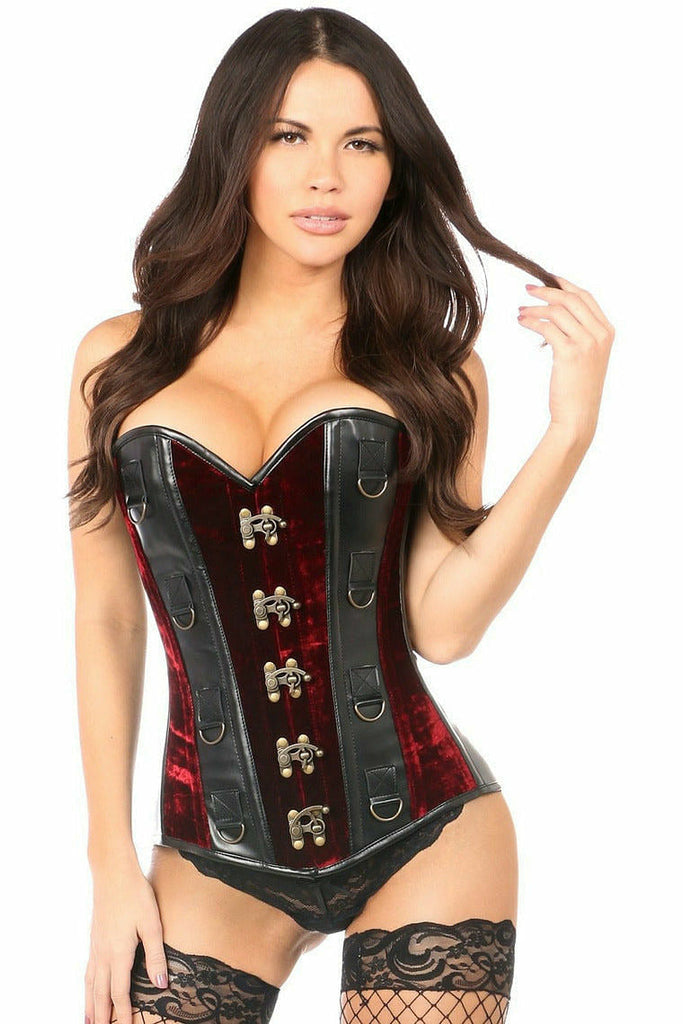 Daisy Corsets Top Drawer Red Faux Leather & Fishnet Steel Boned