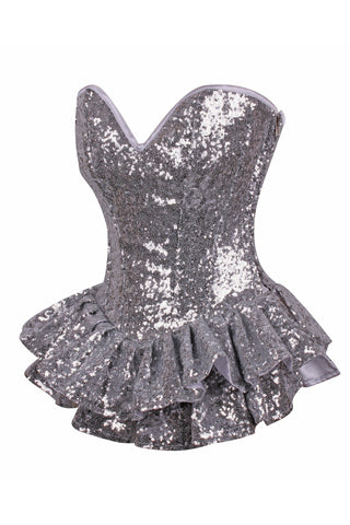 Top Drawer Silver Sequin Steel Boned Mini Corset Dress