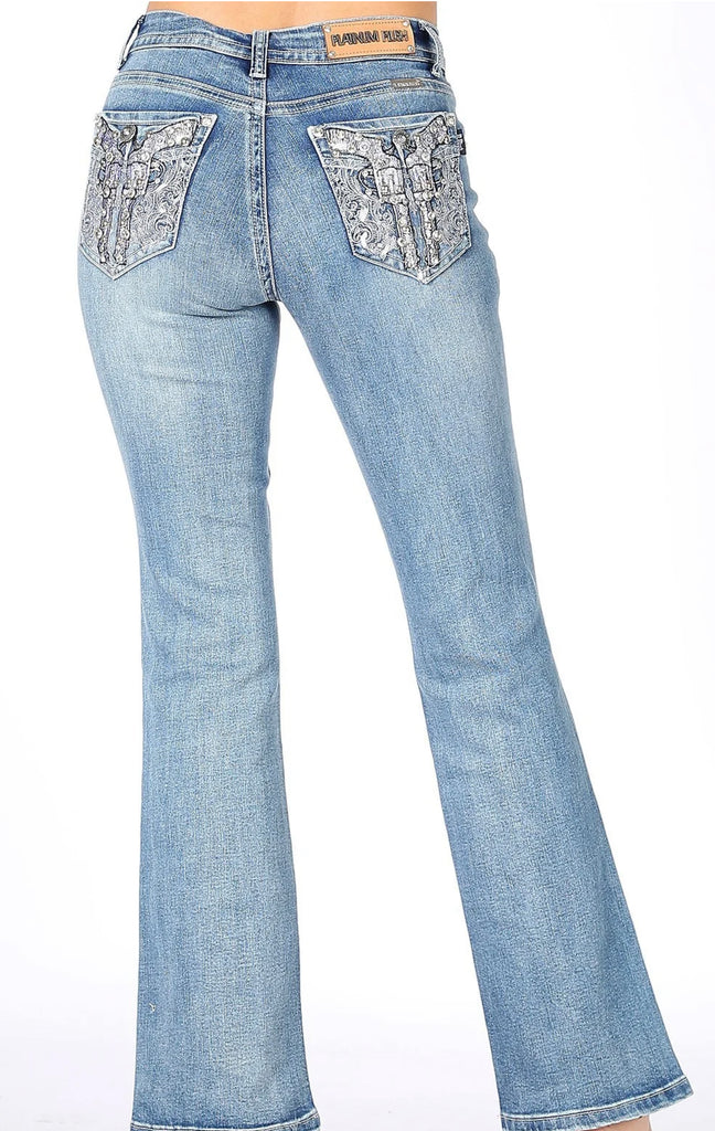 Platinum Plush Shine on Duel Embellished Rhinestone Jeans 5