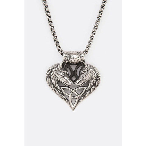 Stainless Steel Double Wolf Head Pendant Necklace